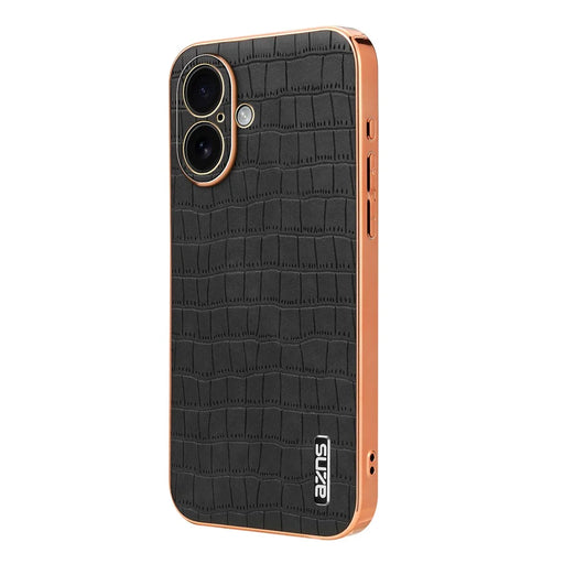 AZNS For iPhone 17 Case Electroplating Crocodile Texture PU + TPU Phone Cover - Black - 1