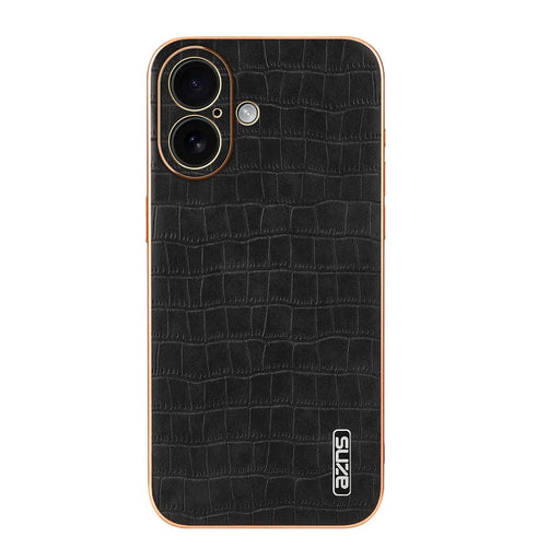 AZNS For iPhone 17 Case Electroplating Crocodile Texture PU + TPU Phone Cover - Black - 2