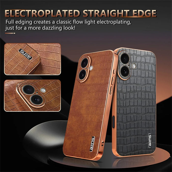 AZNS For iPhone 17 Case Electroplating Crocodile Texture PU + TPU Phone Cover - Black - 3