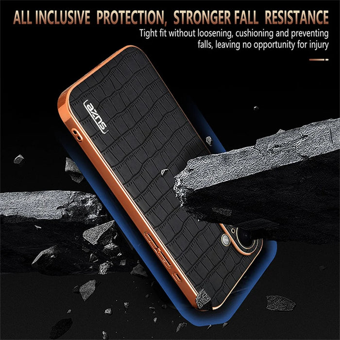 AZNS For iPhone 17 Case Electroplating Crocodile Texture PU + TPU Phone Cover - Black - 4