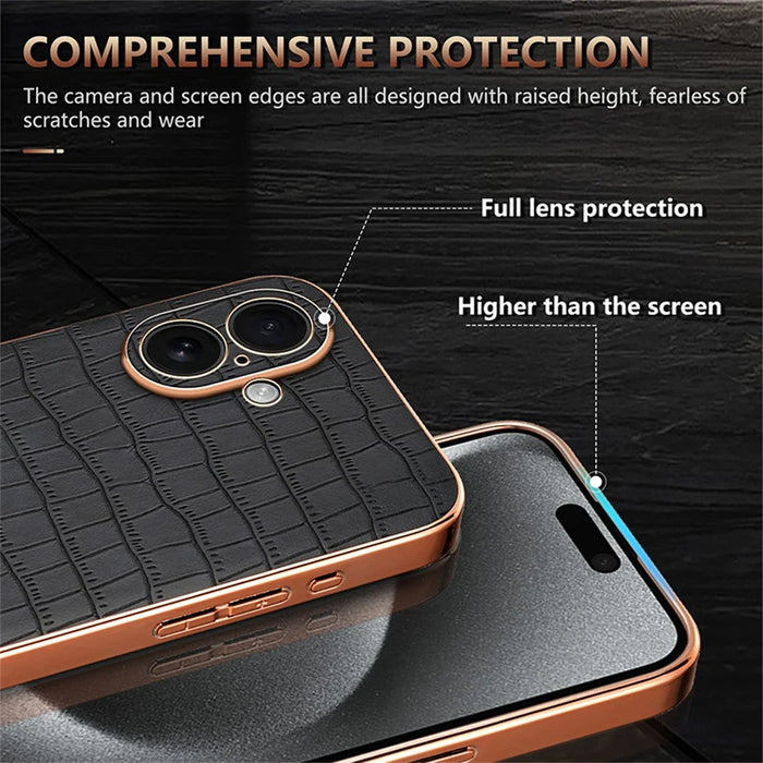 AZNS For iPhone 17 Case Electroplating Crocodile Texture PU + TPU Phone Cover - Black - 6
