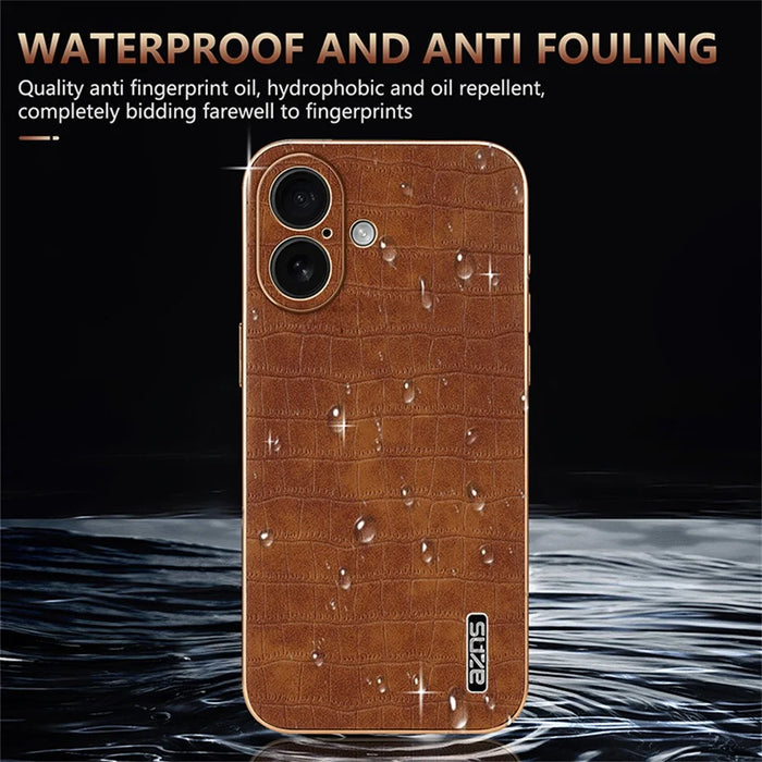 AZNS For iPhone 17 Case Electroplating Crocodile Texture PU + TPU Phone Cover - Black - 7