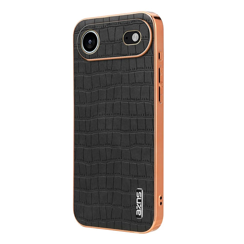 AZNS For iPhone Air Case Electroplating Crocodile Texture PU + TPU Phone Cover - Black - 1
