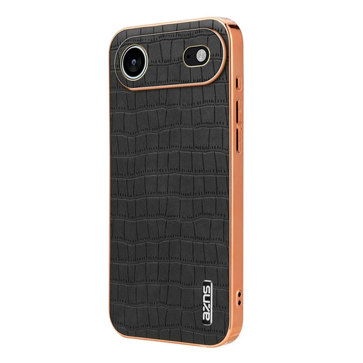 AZNS For iPhone Air Case Electroplating Crocodile Texture PU + TPU Phone Cover - Black - 1