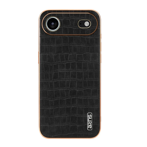 AZNS For iPhone Air Case Electroplating Crocodile Texture PU + TPU Phone Cover - Black - 2
