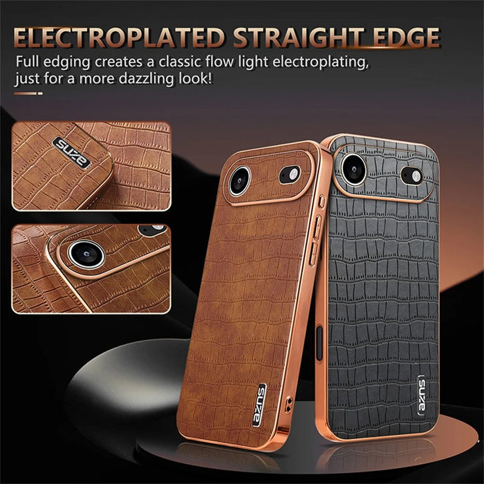 AZNS For iPhone Air Case Electroplating Crocodile Texture PU + TPU Phone Cover - Black - 3