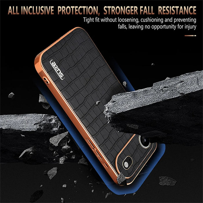AZNS For iPhone Air Case Electroplating Crocodile Texture PU + TPU Phone Cover - Black - 4