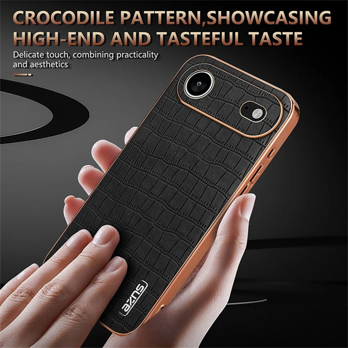AZNS For iPhone Air Case Electroplating Crocodile Texture PU + TPU Phone Cover - Black - 5