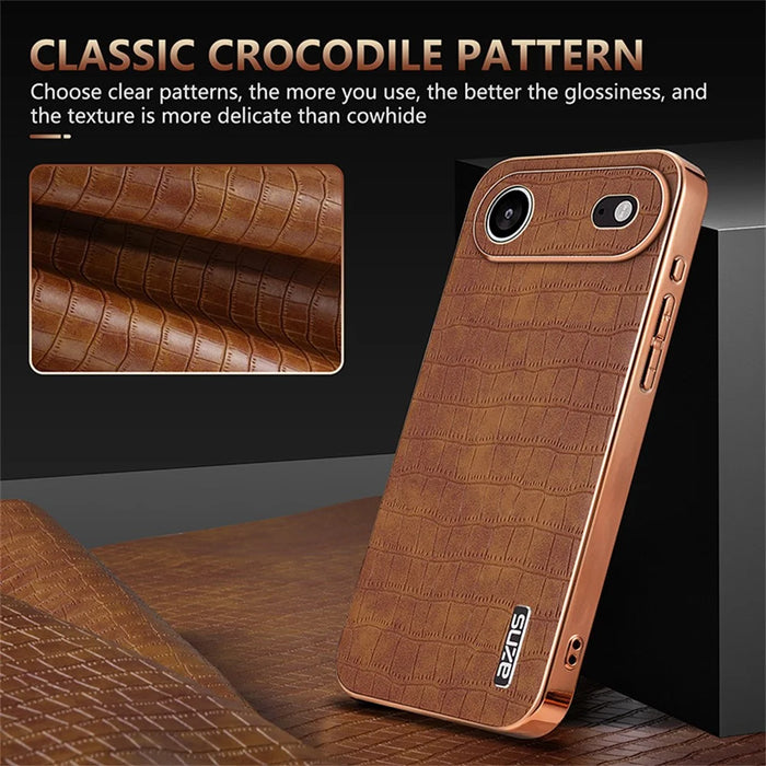 AZNS For iPhone Air Case Electroplating Crocodile Texture PU + TPU Phone Cover - Black - 6