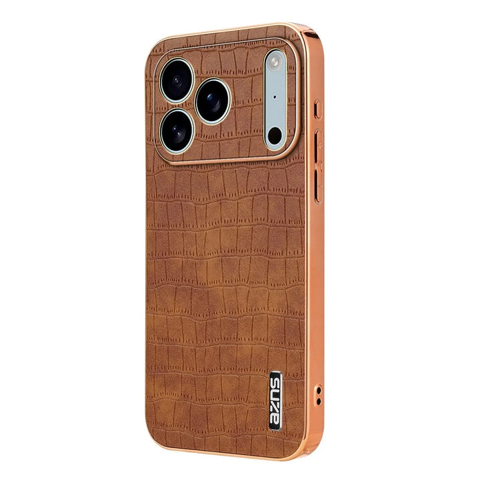 AZNS For iPhone 18 Pro Max / 17 Pro Max Case Electroplating Crocodile Texture PU + TPU Phone Cover - Brown - 1