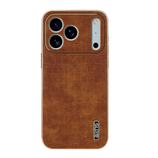 AZNS For iPhone 18 Pro Max / 17 Pro Max Case Electroplating Crocodile Texture PU + TPU Phone Cover - Brown - 2