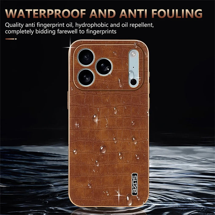 AZNS For iPhone 18 Pro Max / 17 Pro Max Case Electroplating Crocodile Texture PU + TPU Phone Cover - Brown - 5