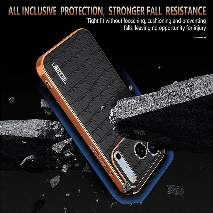 AZNS For iPhone 18 Pro Max / 17 Pro Max Case Electroplating Crocodile Texture PU + TPU Phone Cover - Brown - 6