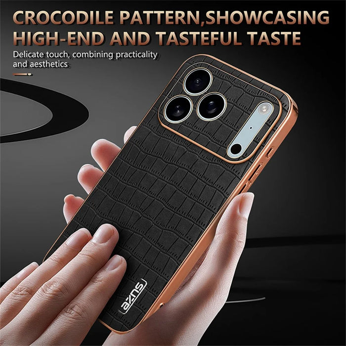 AZNS For iPhone 18 Pro Max / 17 Pro Max Case Electroplating Crocodile Texture PU + TPU Phone Cover - Brown - 7