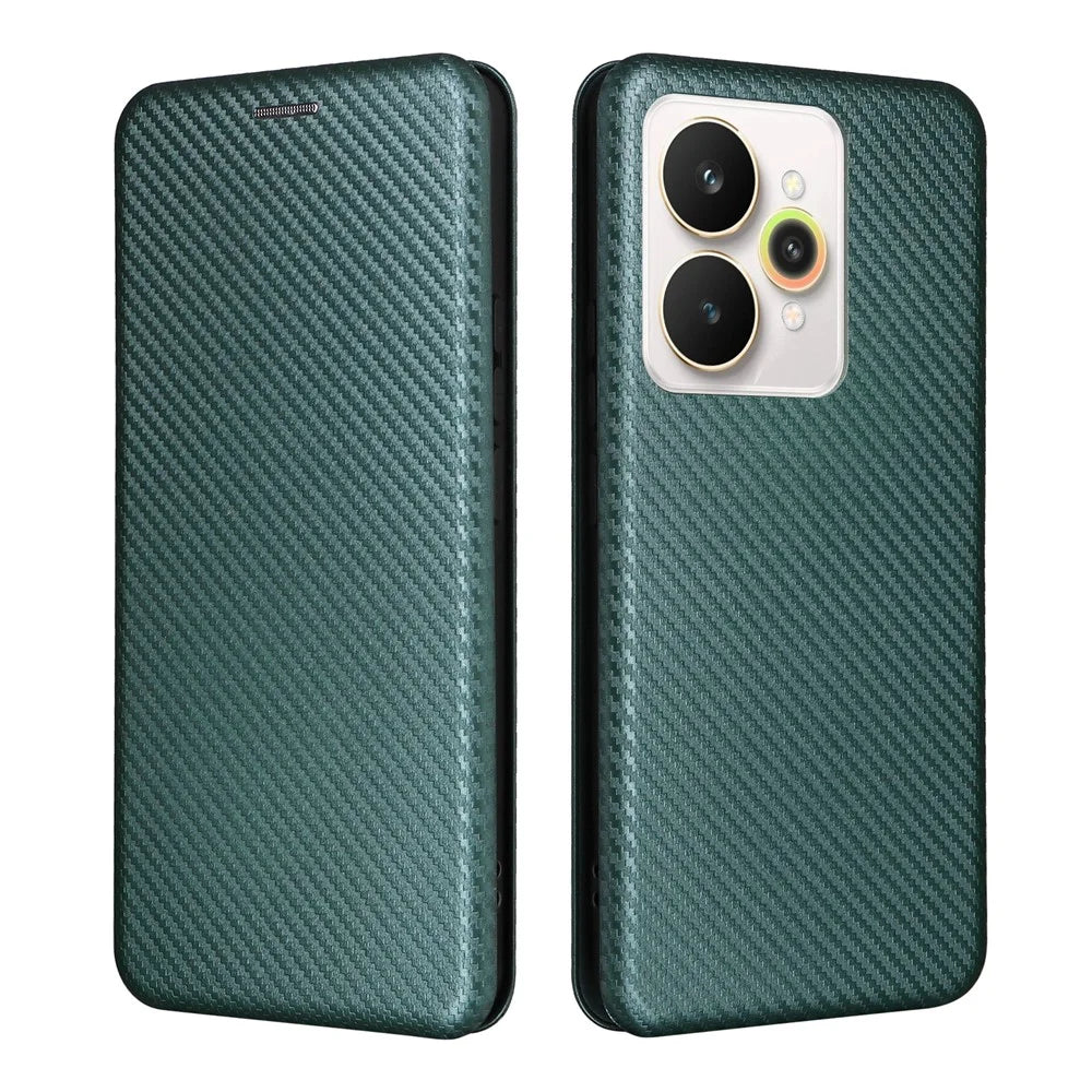 For Realme 15 Pro 5G  /  15 5G Case Carbon Fiber Texture Drop-Proof PU Leather Phone Cover - Green - 1