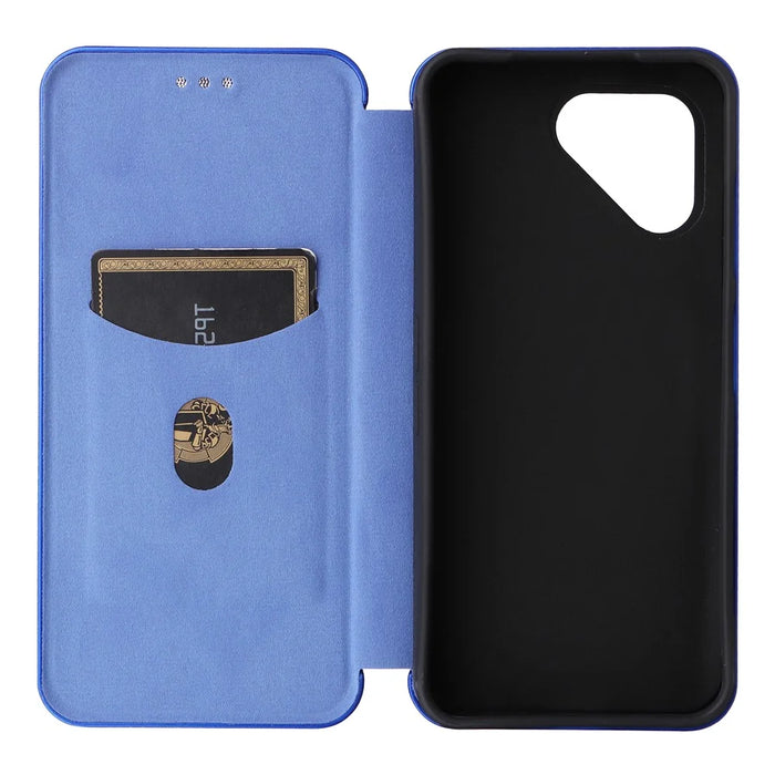 For Fairphone 6 Case Carbon Fiber Texture Drop-Proof PU Leather Phone Cover - Blue - 4