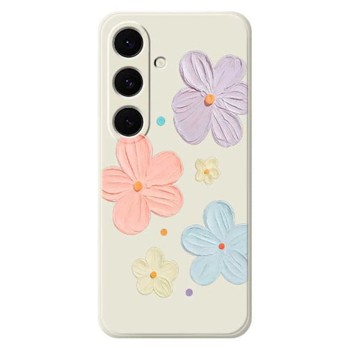 For Samsung Galaxy S25 FE Case Four Color Flowers Pattern Printing Straight Edge TPU Phone Back Cover - Beige - 1