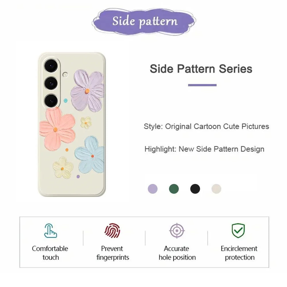 For Samsung Galaxy S25 FE Case Four Color Flowers Pattern Printing Straight Edge TPU Phone Back Cover - Beige - 2