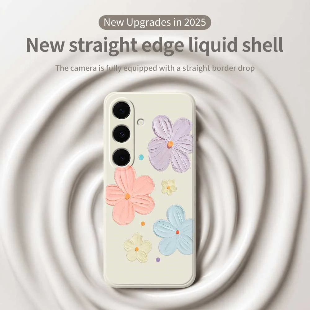For Samsung Galaxy S25 FE Case Four Color Flowers Pattern Printing Straight Edge TPU Phone Back Cover - Beige - 3