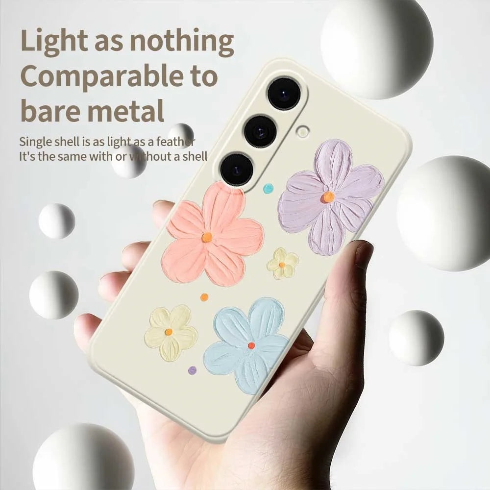 For Samsung Galaxy S25 FE Case Four Color Flowers Pattern Printing Straight Edge TPU Phone Back Cover - Beige - 4