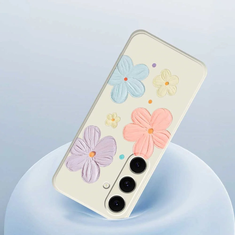 For Samsung Galaxy S25 FE Case Four Color Flowers Pattern Printing Straight Edge TPU Phone Back Cover - Beige - 5