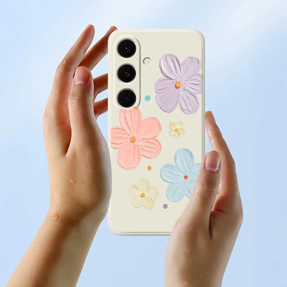 For Samsung Galaxy S25 FE Case Four Color Flowers Pattern Printing Straight Edge TPU Phone Back Cover - Beige - 6