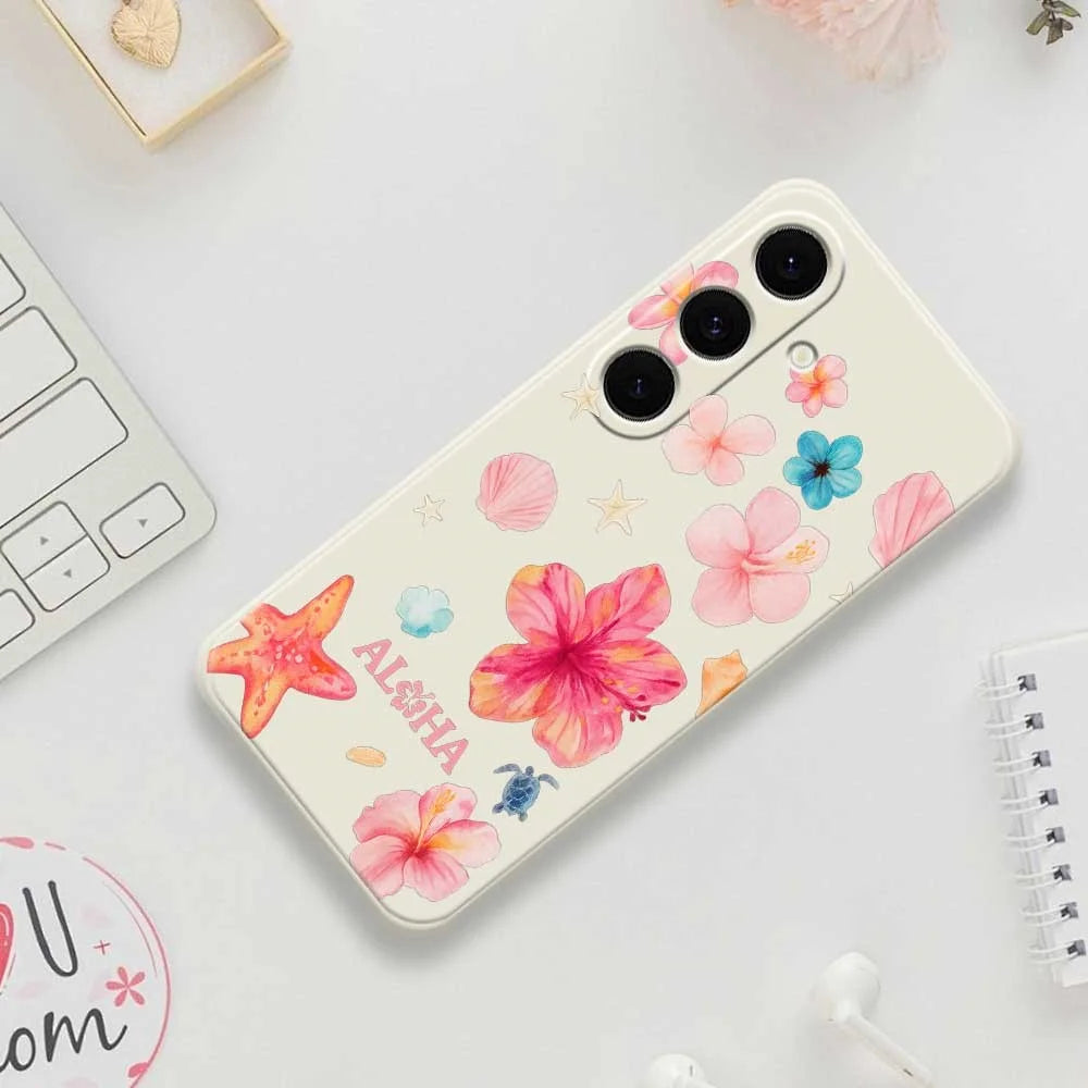 For Samsung Galaxy S25 FE Case Flower Pattern Printing Straight Edge TPU Phone Back Cover - Beige - 7