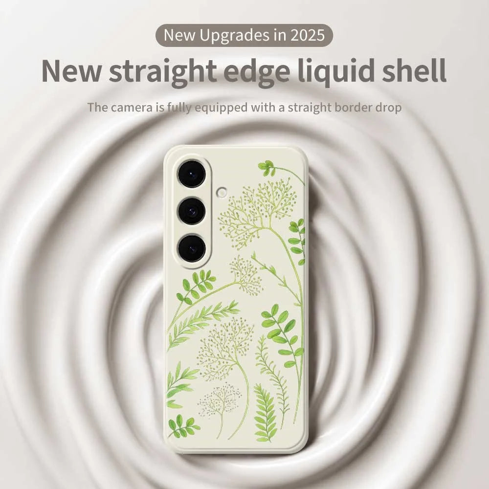 For Samsung Galaxy S25 FE Case Leaves Pattern Printing Straight Edge TPU Phone Back Cover - Beige - 3