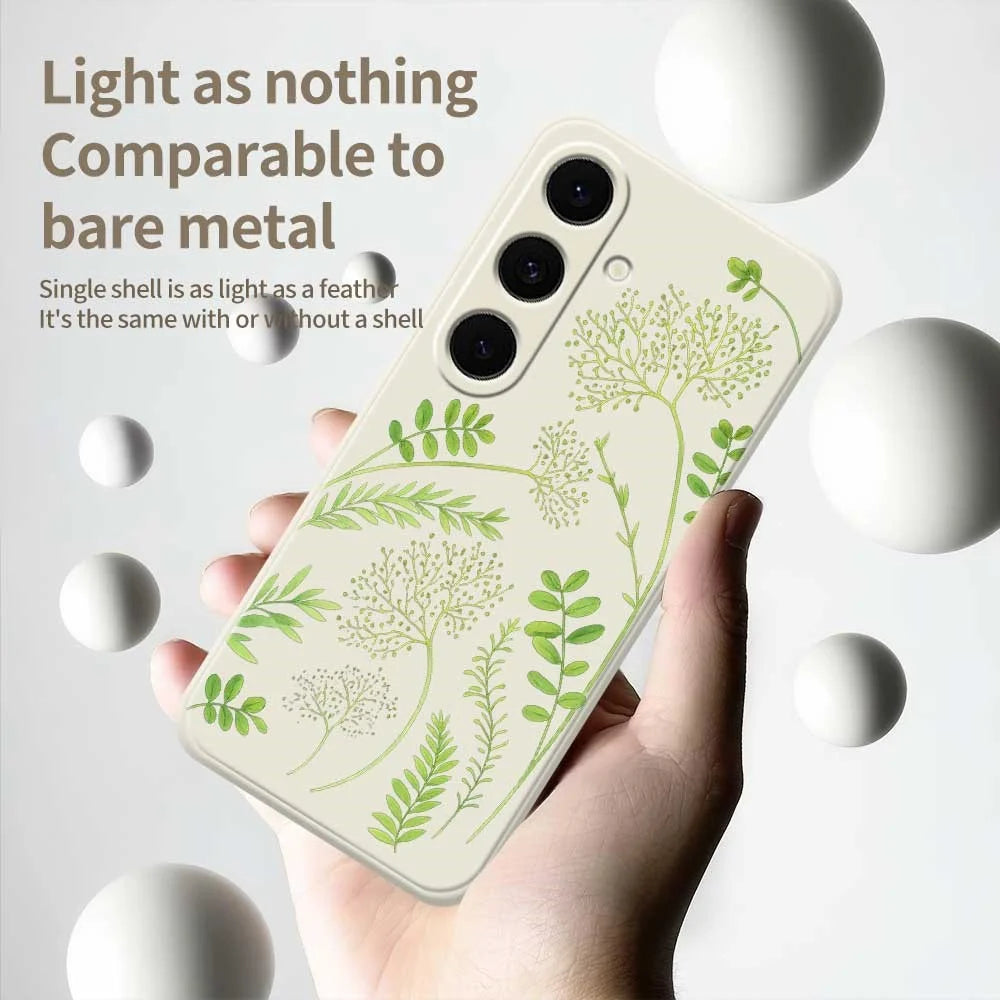 For Samsung Galaxy S25 FE Case Leaves Pattern Printing Straight Edge TPU Phone Back Cover - Beige - 4