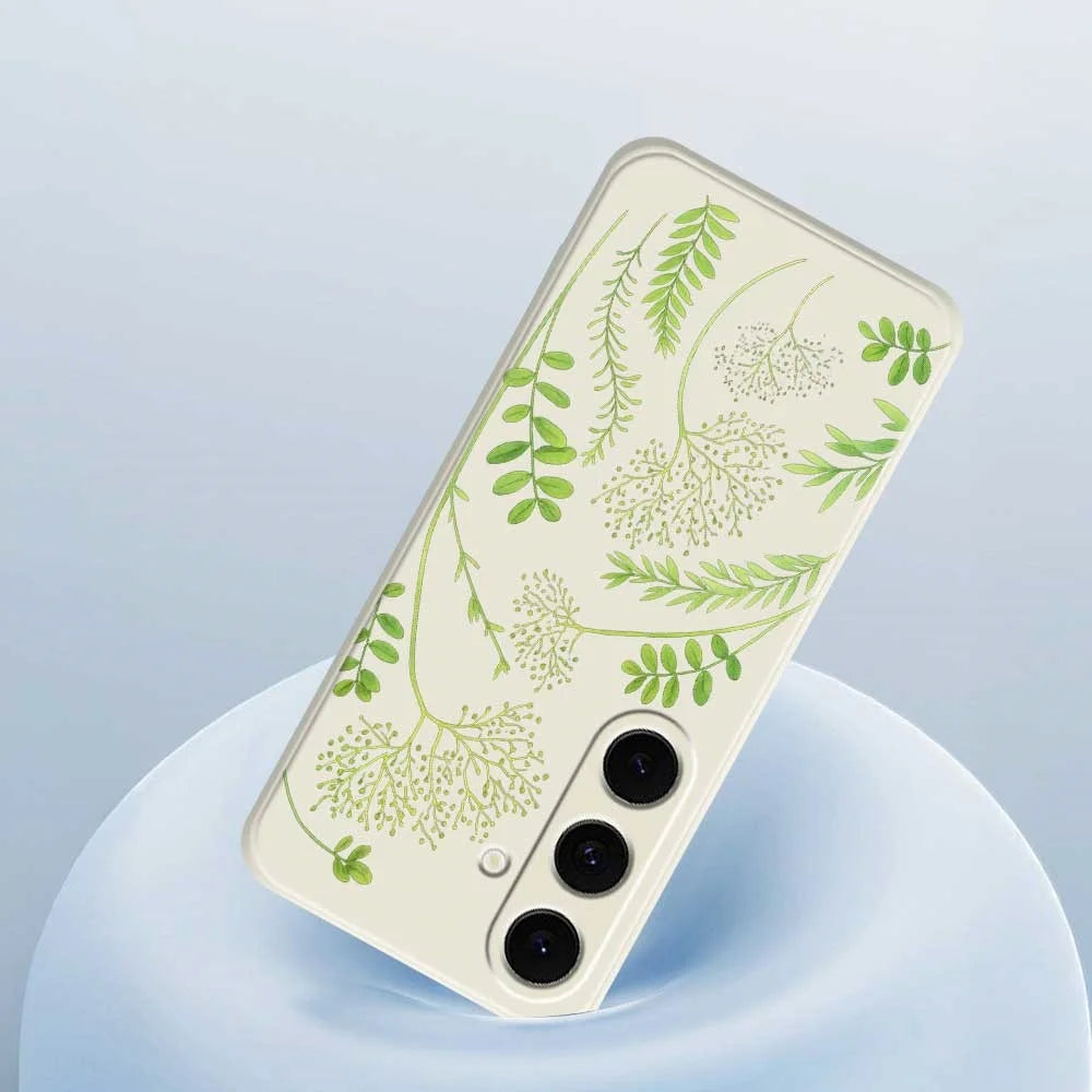 For Samsung Galaxy S25 FE Case Leaves Pattern Printing Straight Edge TPU Phone Back Cover - Beige - 5