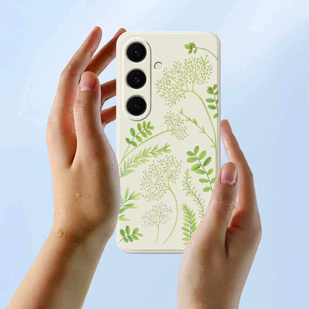 For Samsung Galaxy S25 FE Case Leaves Pattern Printing Straight Edge TPU Phone Back Cover - Beige - 6