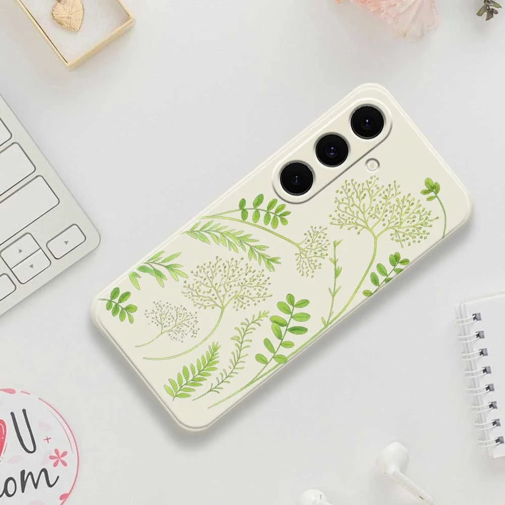 For Samsung Galaxy S25 FE Case Leaves Pattern Printing Straight Edge TPU Phone Back Cover - Beige - 7