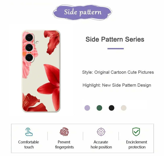 For Samsung Galaxy S25 FE Case Red Flower Pattern Printing Straight Edge TPU Phone Back Cover - Beige - 2