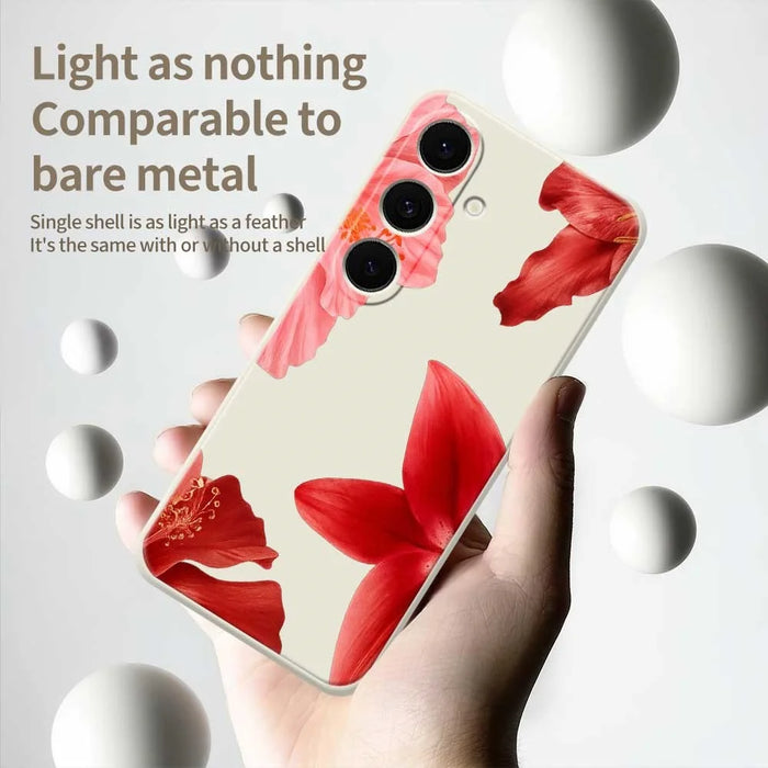 For Samsung Galaxy S25 FE Case Red Flower Pattern Printing Straight Edge TPU Phone Back Cover - Beige - 4