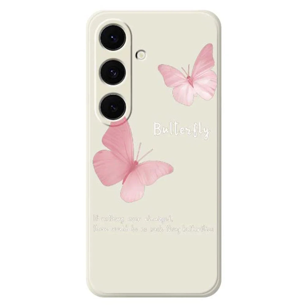 For Samsung Galaxy S25 FE Case Butterfly Pattern Printing Straight Edge TPU Phone Back Cover - Beige - 1