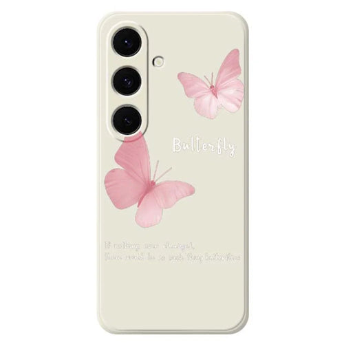 For Samsung Galaxy S25 FE Case Butterfly Pattern Printing Straight Edge TPU Phone Back Cover - Beige - 1