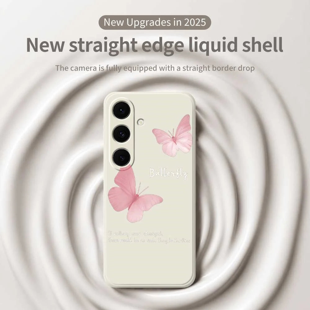 For Samsung Galaxy S25 FE Case Butterfly Pattern Printing Straight Edge TPU Phone Back Cover - Beige - 3