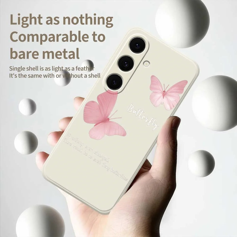 For Samsung Galaxy S25 FE Case Butterfly Pattern Printing Straight Edge TPU Phone Back Cover - Beige - 4