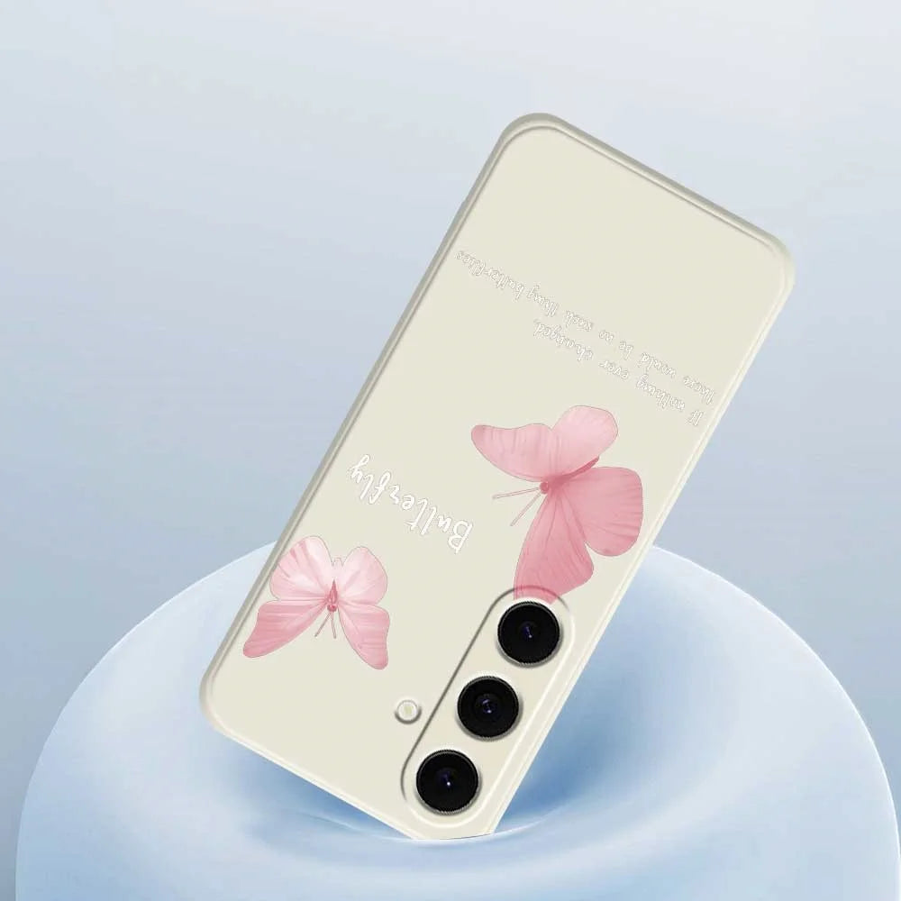 For Samsung Galaxy S25 FE Case Butterfly Pattern Printing Straight Edge TPU Phone Back Cover - Beige - 5
