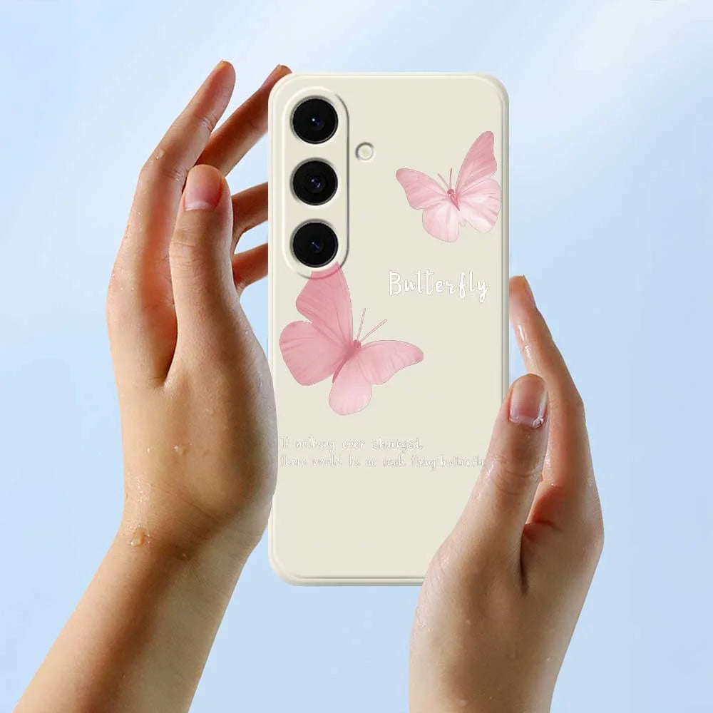 For Samsung Galaxy S25 FE Case Butterfly Pattern Printing Straight Edge TPU Phone Back Cover - Beige - 6