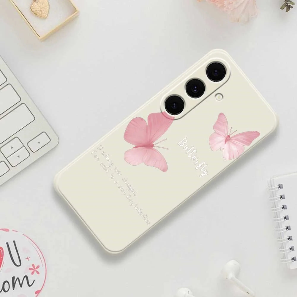 For Samsung Galaxy S25 FE Case Butterfly Pattern Printing Straight Edge TPU Phone Back Cover - Beige - 7