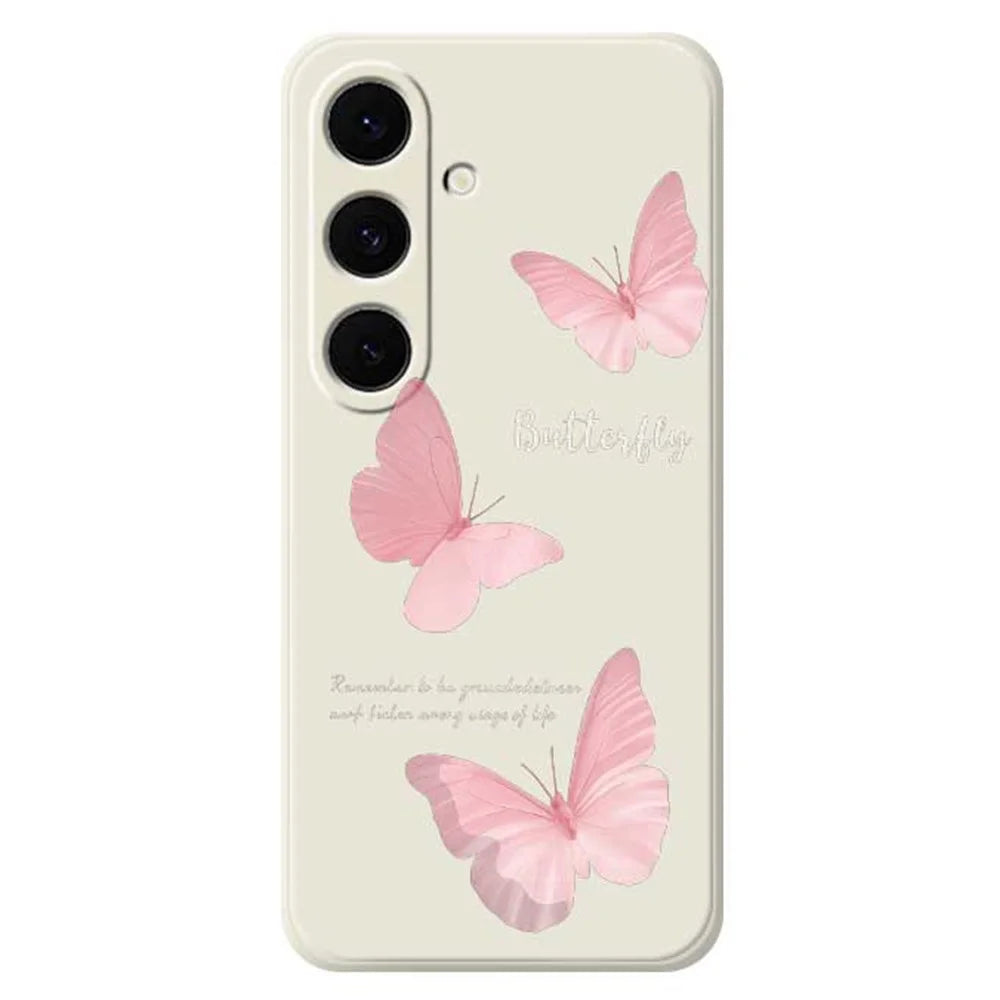 For Samsung Galaxy S25 FE Case Butterfly Pattern Printing Straight Edge TPU Phone Back Cover - Beige - 1