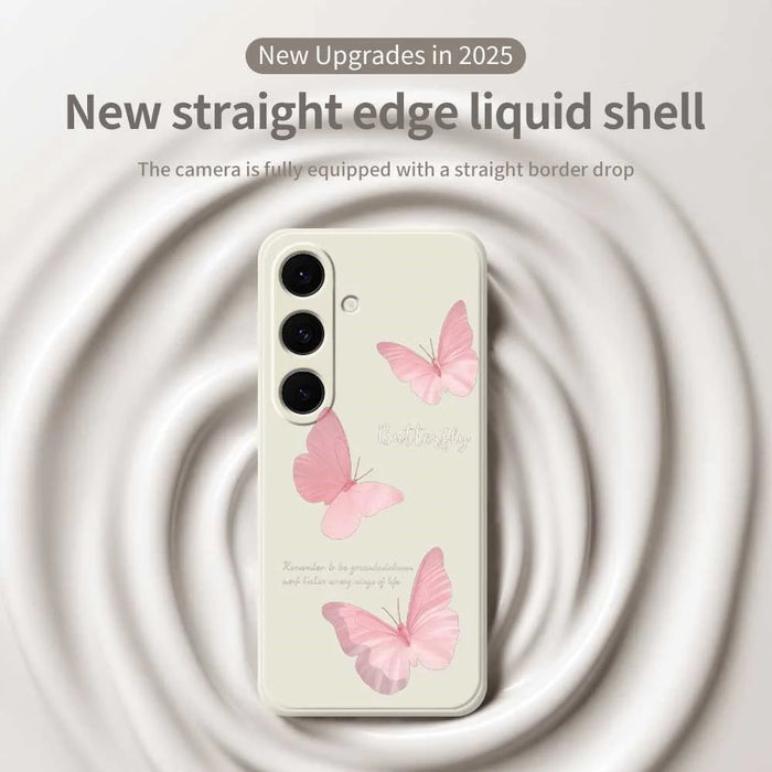 For Samsung Galaxy S25 FE Case Butterfly Pattern Printing Straight Edge TPU Phone Back Cover - Beige - 3