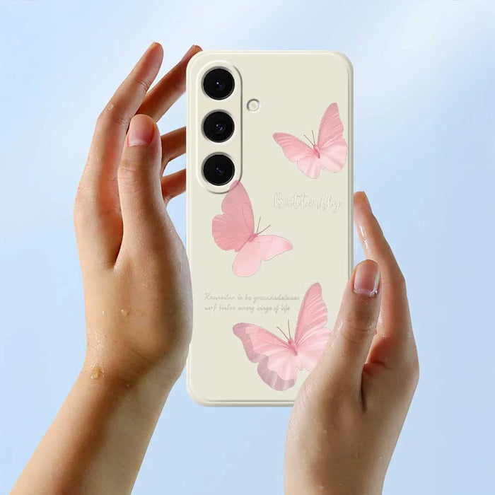 For Samsung Galaxy S25 FE Case Butterfly Pattern Printing Straight Edge TPU Phone Back Cover - Beige - 6