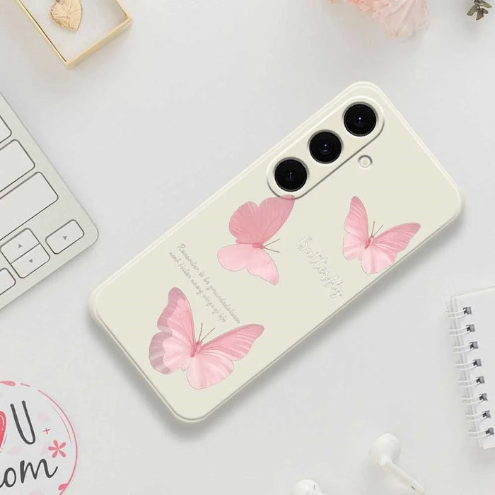 For Samsung Galaxy S25 FE Case Butterfly Pattern Printing Straight Edge TPU Phone Back Cover - Beige - 7