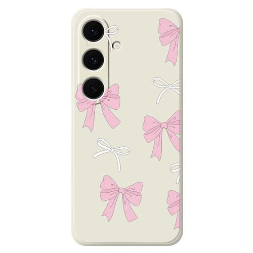 For Samsung Galaxy S25 FE Case Pink Bows Pattern Printing Straight Edge TPU Phone Back Cover - Beige - 1