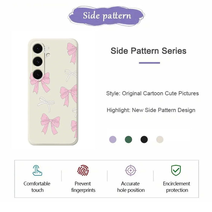 For Samsung Galaxy S25 FE Case Pink Bows Pattern Printing Straight Edge TPU Phone Back Cover - Beige - 2
