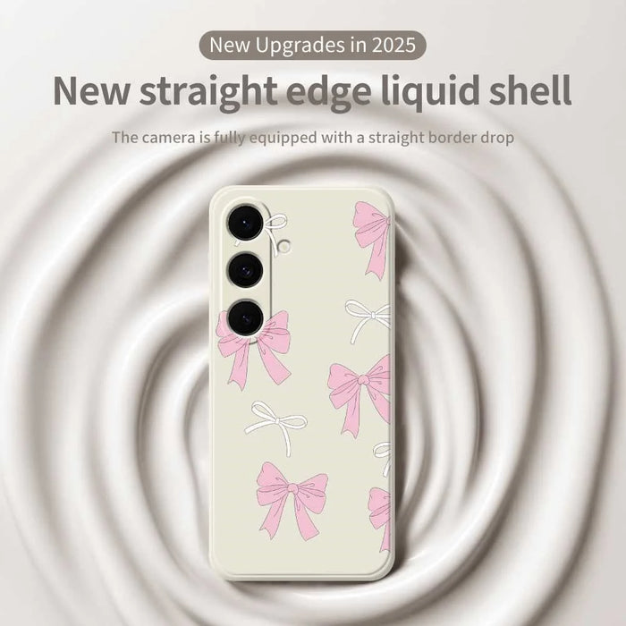 For Samsung Galaxy S25 FE Case Pink Bows Pattern Printing Straight Edge TPU Phone Back Cover - Beige - 3