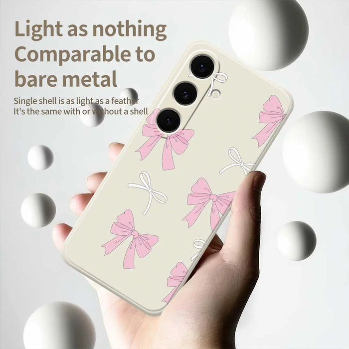 For Samsung Galaxy S25 FE Case Pink Bows Pattern Printing Straight Edge TPU Phone Back Cover - Beige - 4