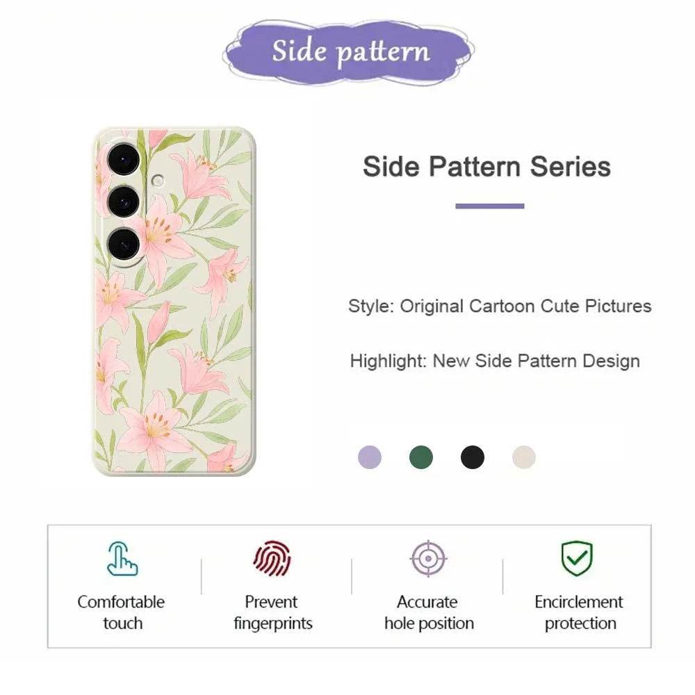 For Samsung Galaxy S25 FE Case Pink Lilies Pattern Printing Straight Edge TPU Phone Back Cover - Beige - 2